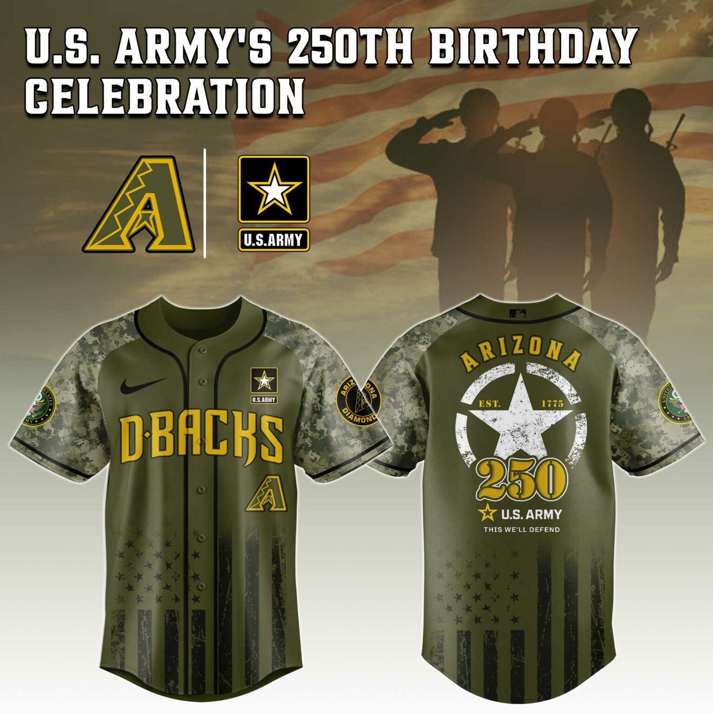 Arizona Diamondbacks MLB x 250 U.S. ARMY Jersey 03