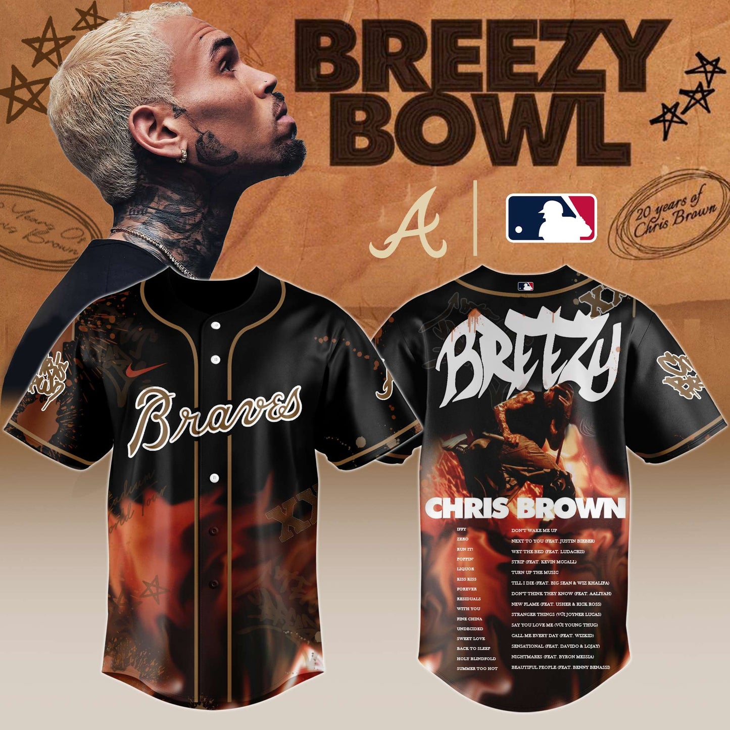 A Braves x Chris Brown “Breezy Bowl XX Stadium World Tour” 2025 Jersey Editions Limited + Selling Out Fast