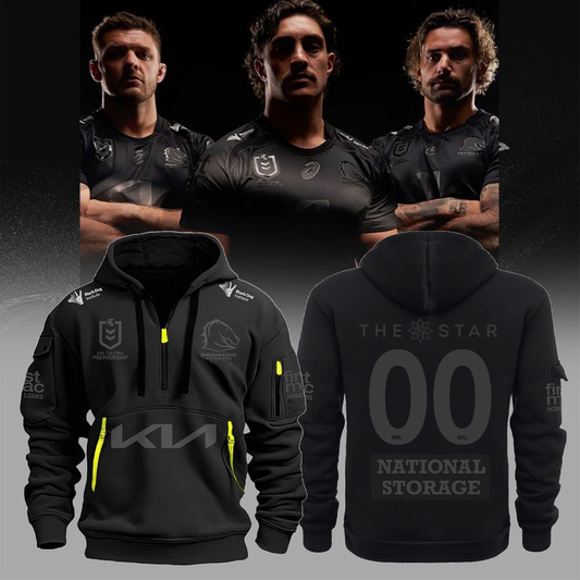 Brisbane Broncos Our 2025 Black Half Zip Hoodie