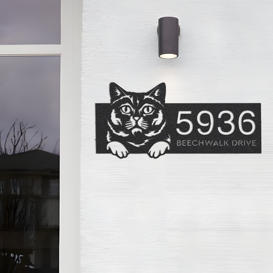 Personalized British shorthair Cute peeking cat Metal Address Sign House number Hanging Address Plaque Yard Sign Outdoor Sign Garden Stake