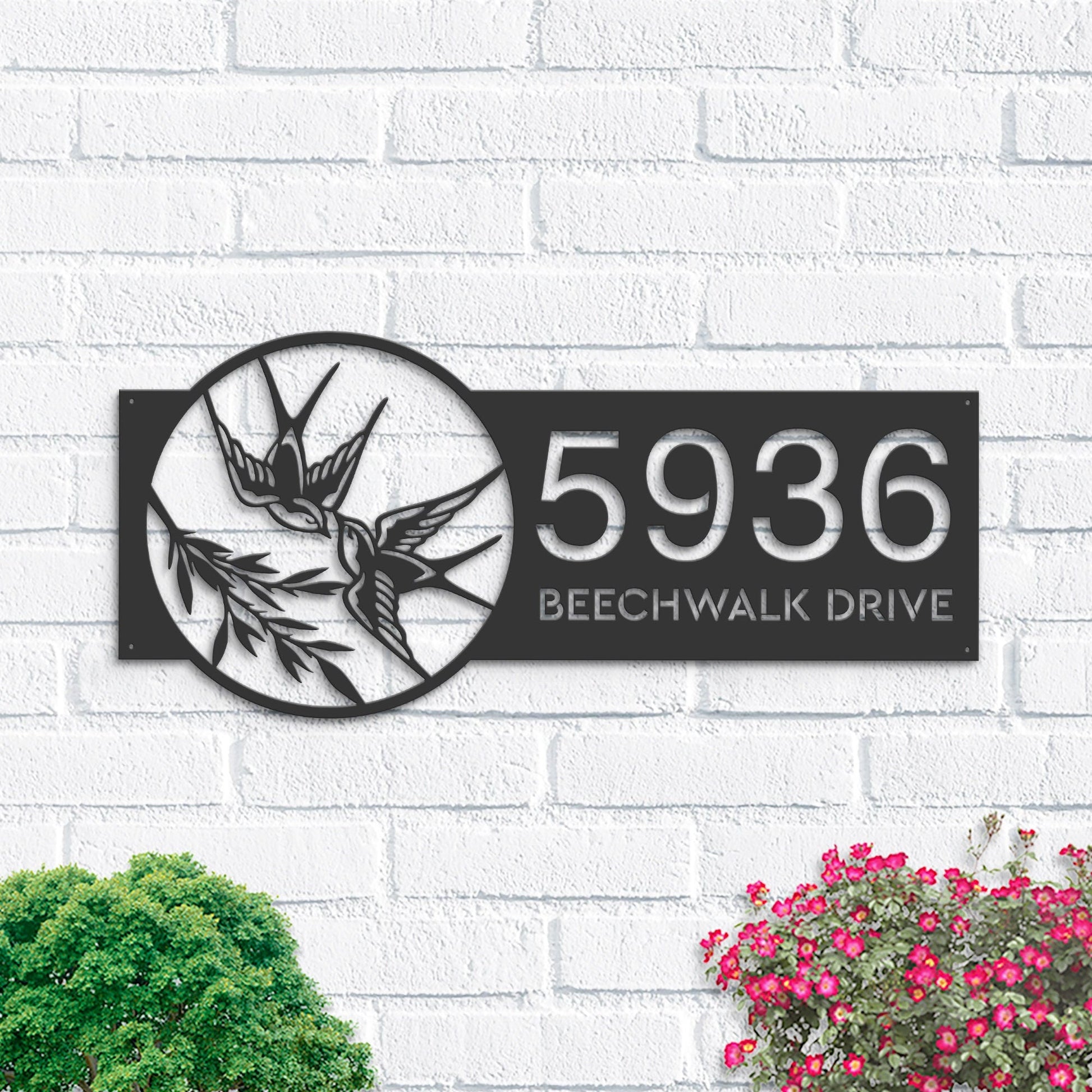 Personalized Swallows Metal Address Sign House number | Hanging Address Plaque | Yard Sign, Outdoor Sign | Garden Stake