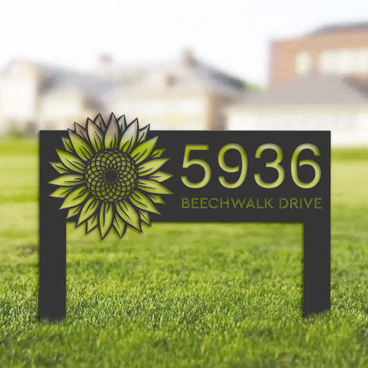 Personalized Sunflower Metal Address Sign House number | Hanging Address Plaque | Yard Sign, Outdoor Sign | Garden Stake