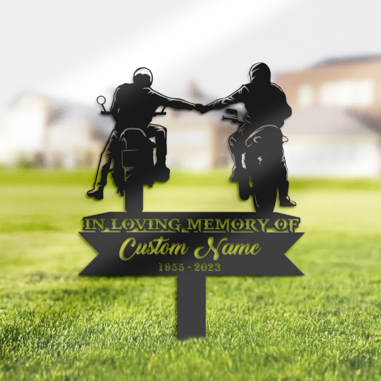 Personalized Biker Motocycle rider Memorial Stake, Metal Stake, Sympathy Sign, Grave Marker, Remembrance Stake