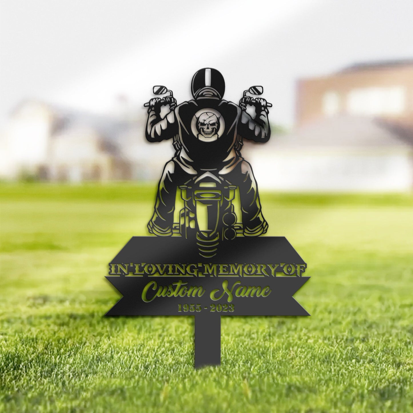 Personalized Biker Motocycle rider Memorial Stake, Metal Stake, Sympathy Sign, Grave Marker, Remembrance Stake