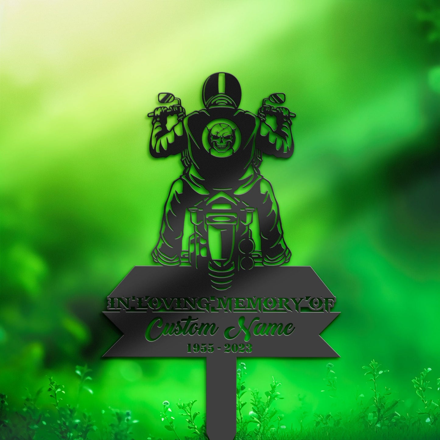 Personalized Biker Motocycle rider Memorial Stake, Metal Stake, Sympathy Sign, Grave Marker, Remembrance Stake