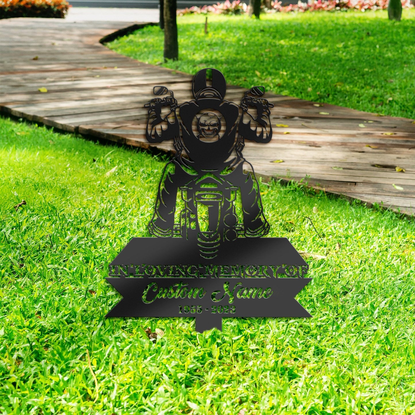 Personalized Biker Motocycle rider Memorial Stake, Metal Stake, Sympathy Sign, Grave Marker, Remembrance Stake