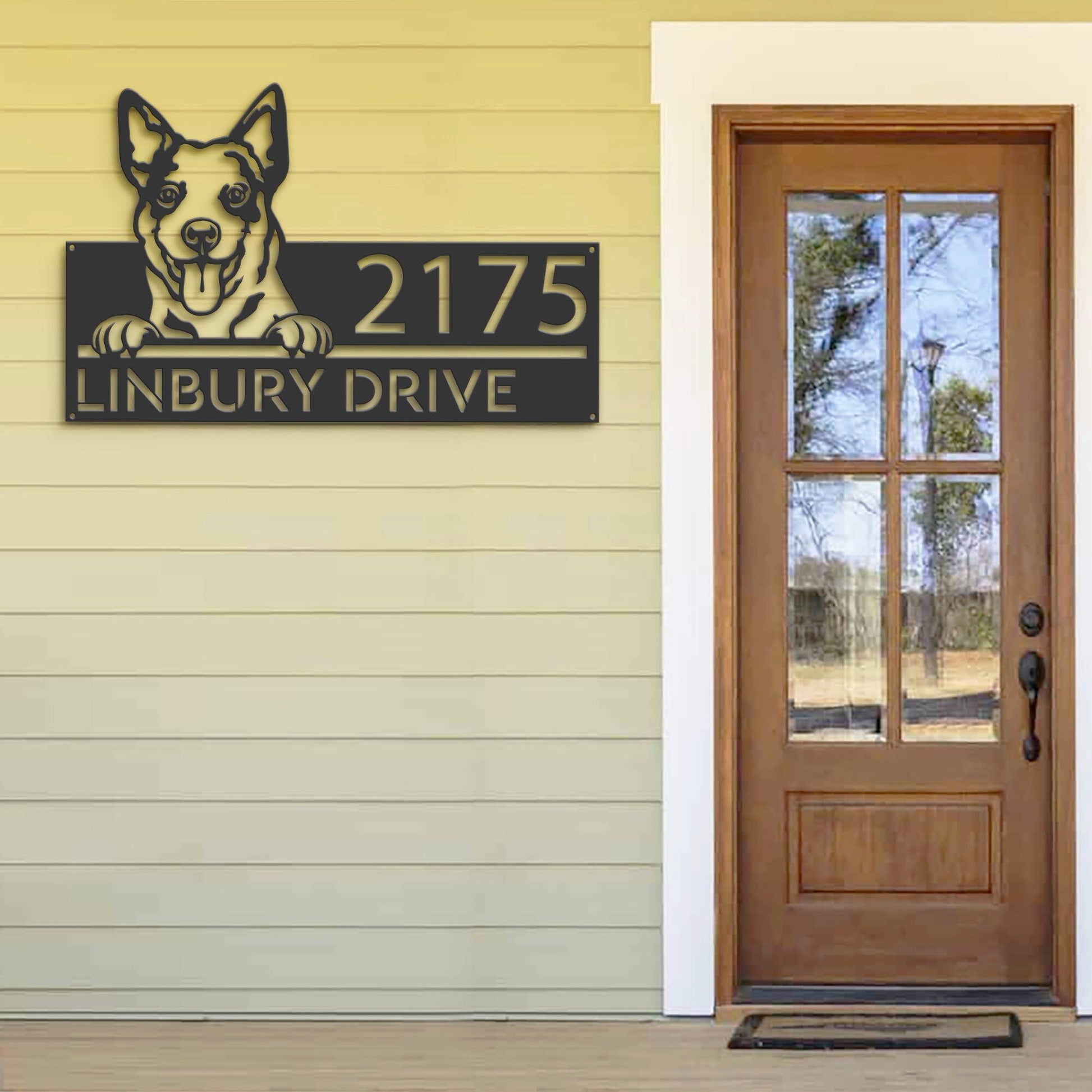 Personalized Australian Cattle dog, cute puppy Metal Address Sign House number Hanging Address Plaque Yard Sign Outdoor decor Garden Stake