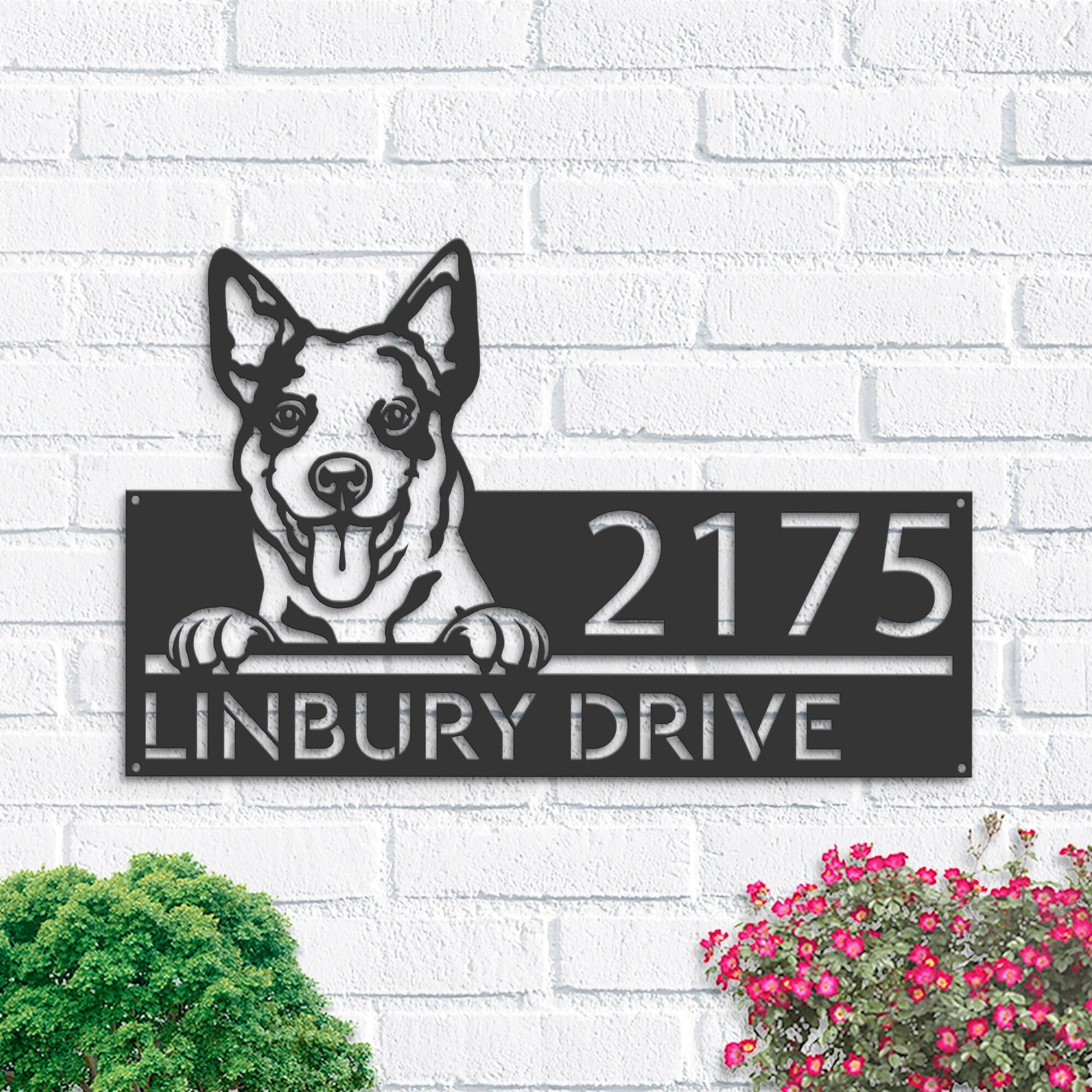 Personalized Australian Cattle dog, cute puppy Metal Address Sign House number Hanging Address Plaque Yard Sign Outdoor decor Garden Stake