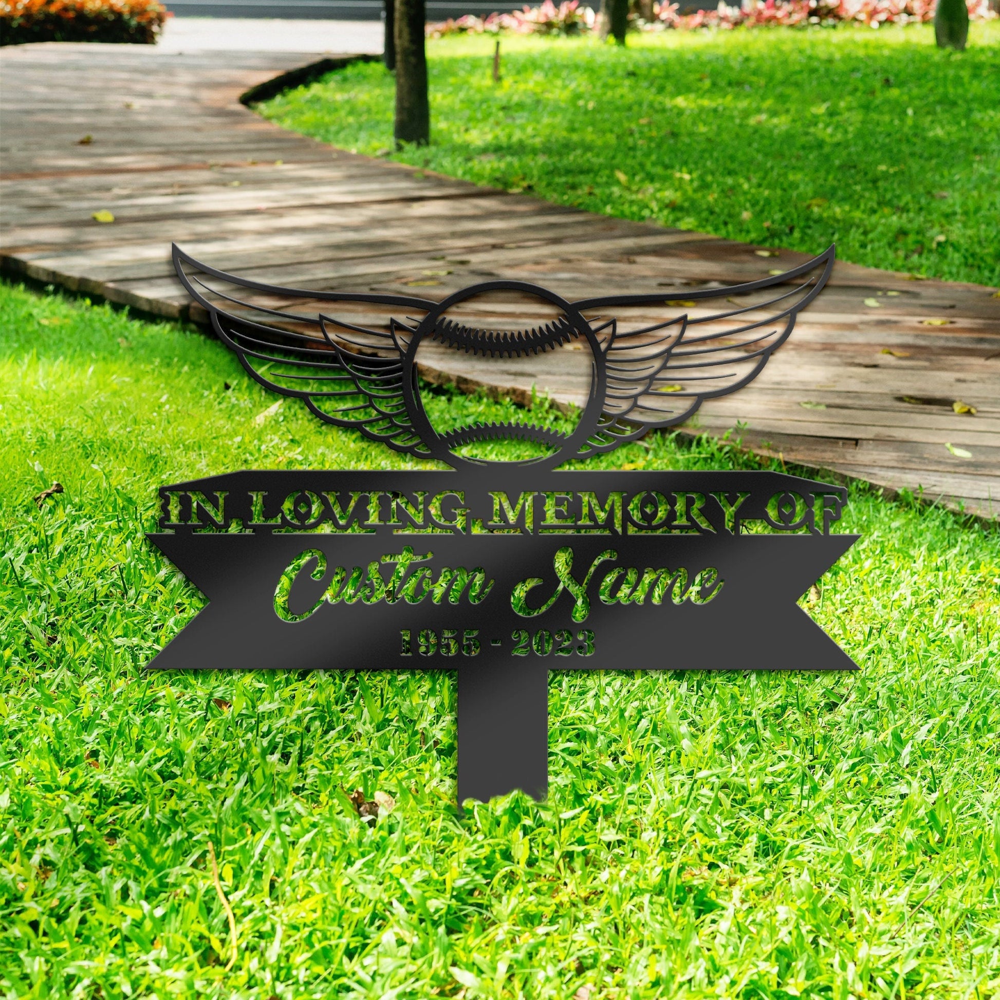 Personalized Baseball angel wings Memorial Stake, Metal Stake, Sympathy Sign, Grave Marker, Remembrance Stake