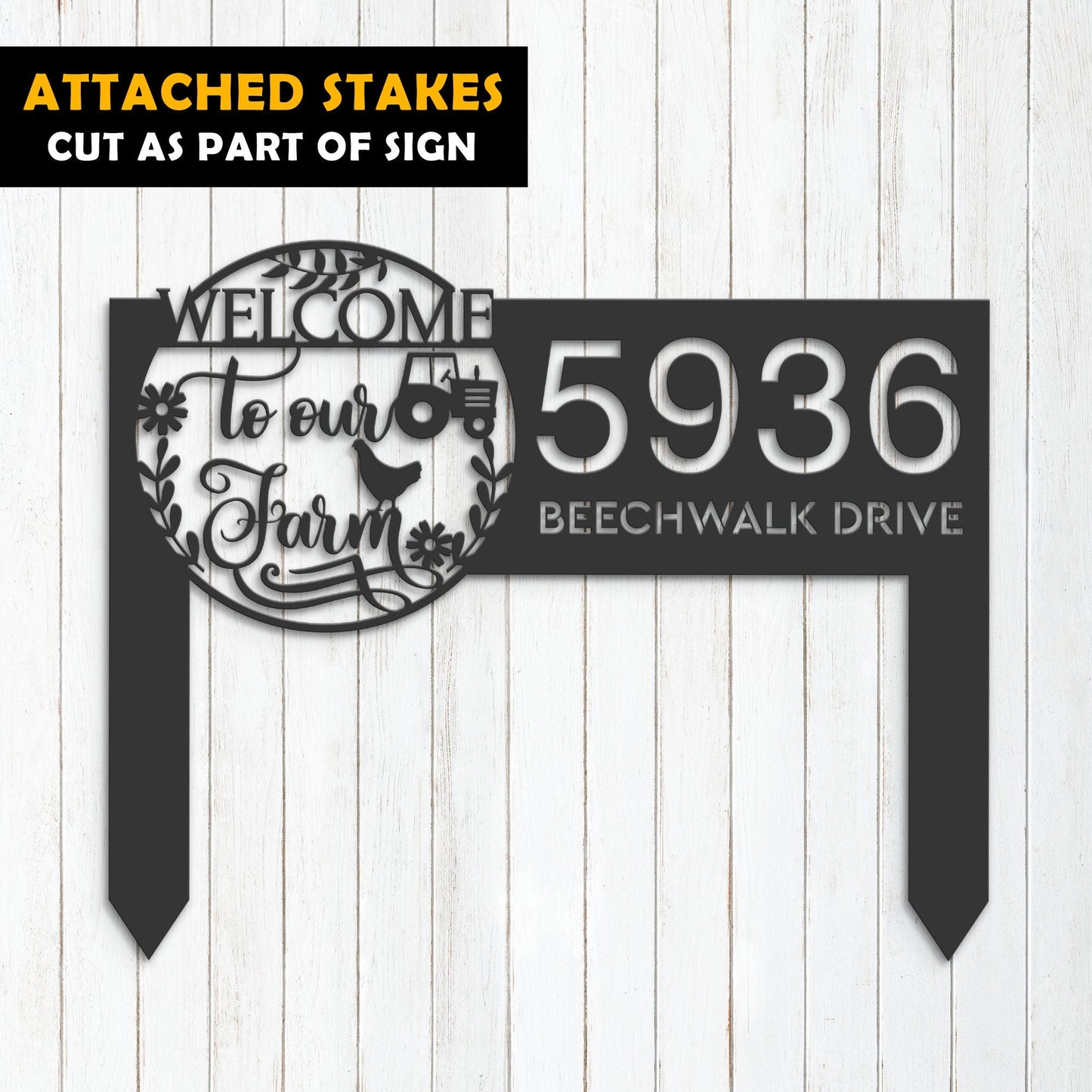 Personalized Welcome to our farm Metal Address Sign, Hanging Address Plaque, Yard Sign, Outdoor Sign, Garden Stake