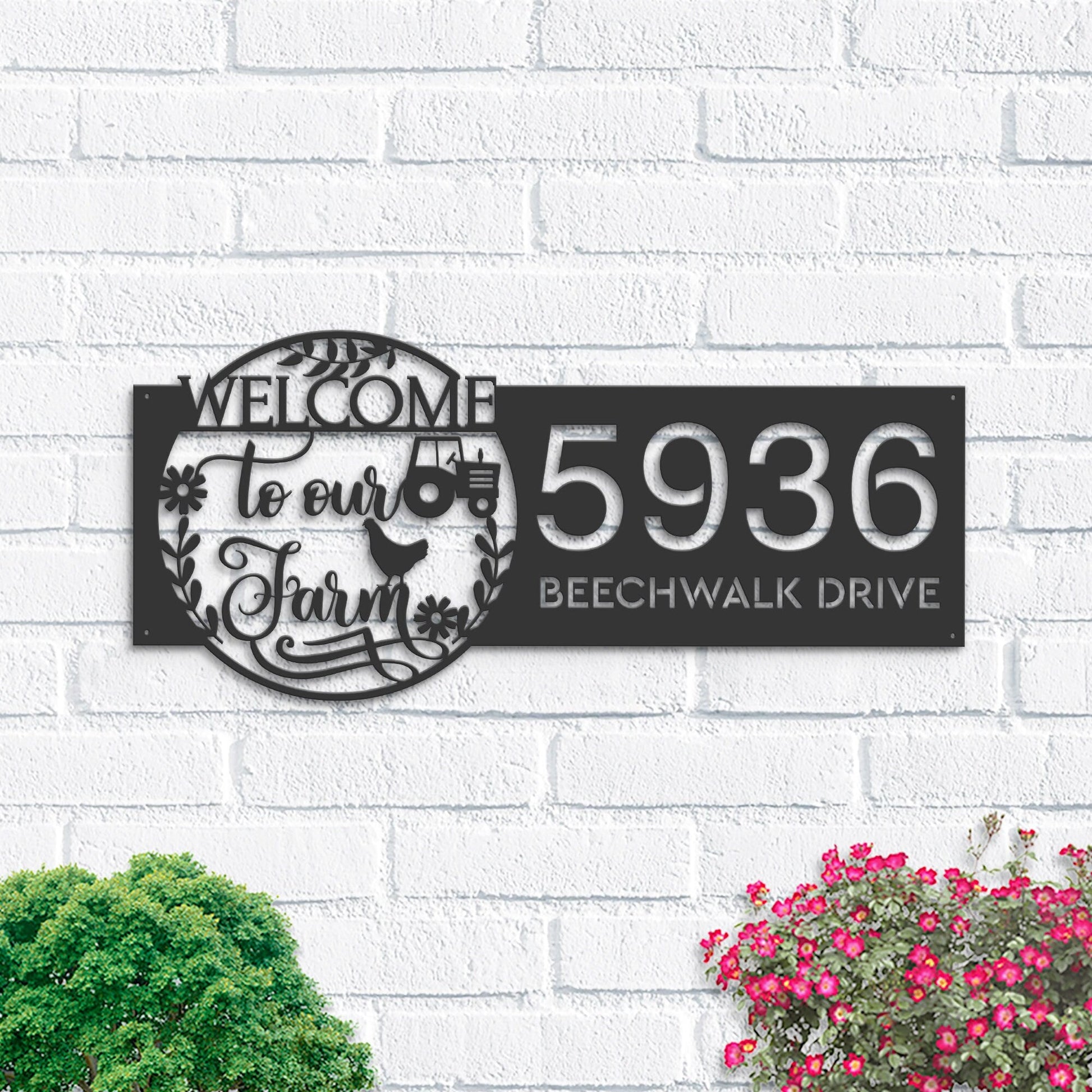 Personalized Welcome to our farm Metal Address Sign, Hanging Address Plaque, Yard Sign, Outdoor Sign, Garden Stake