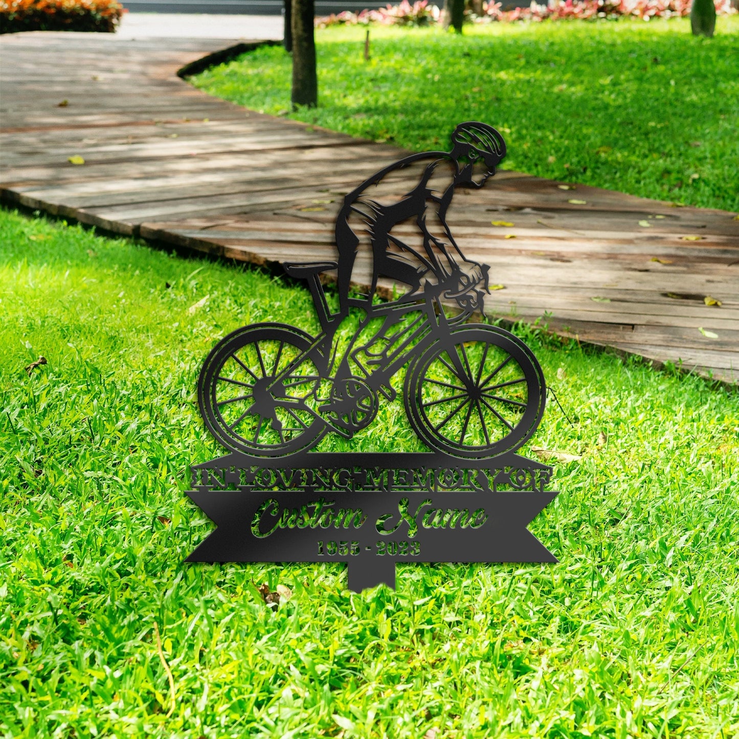 Personalized Cyclist bike rider Memorial Stake, Metal Stake, Sympathy Sign, Grave Marker, Remembrance Stake