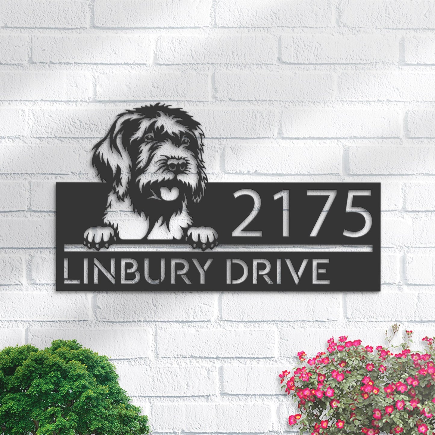 Personalized Wirehaired pointing griffon dog Metal Address Sign House number Hanging Address Plaque Yard Sign Outdoor decor Garden Stake