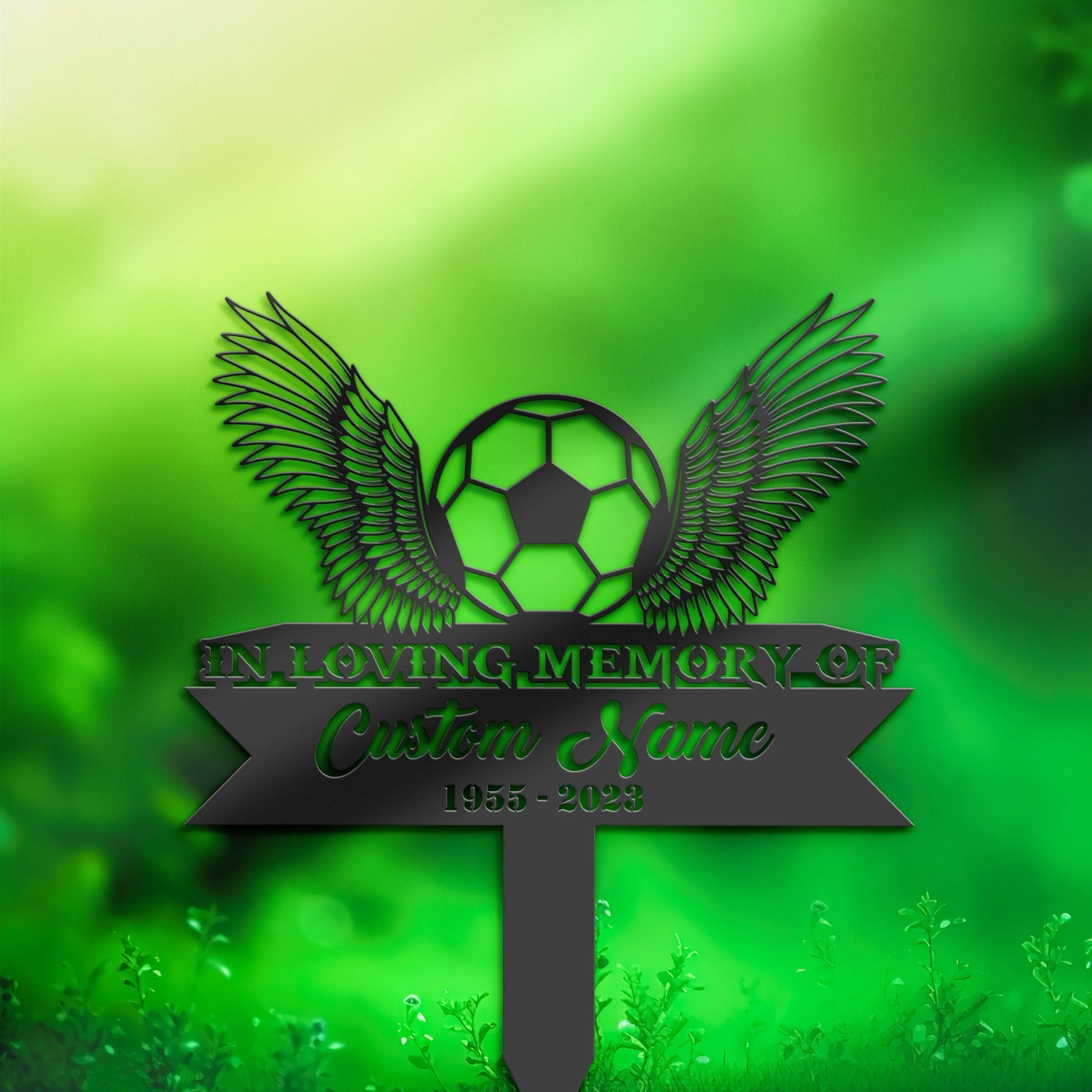 Personalized Soccer ball football angel wings Memorial Stake, Metal Stake, Sympathy Sign, Grave Marker, Remembrance Stake