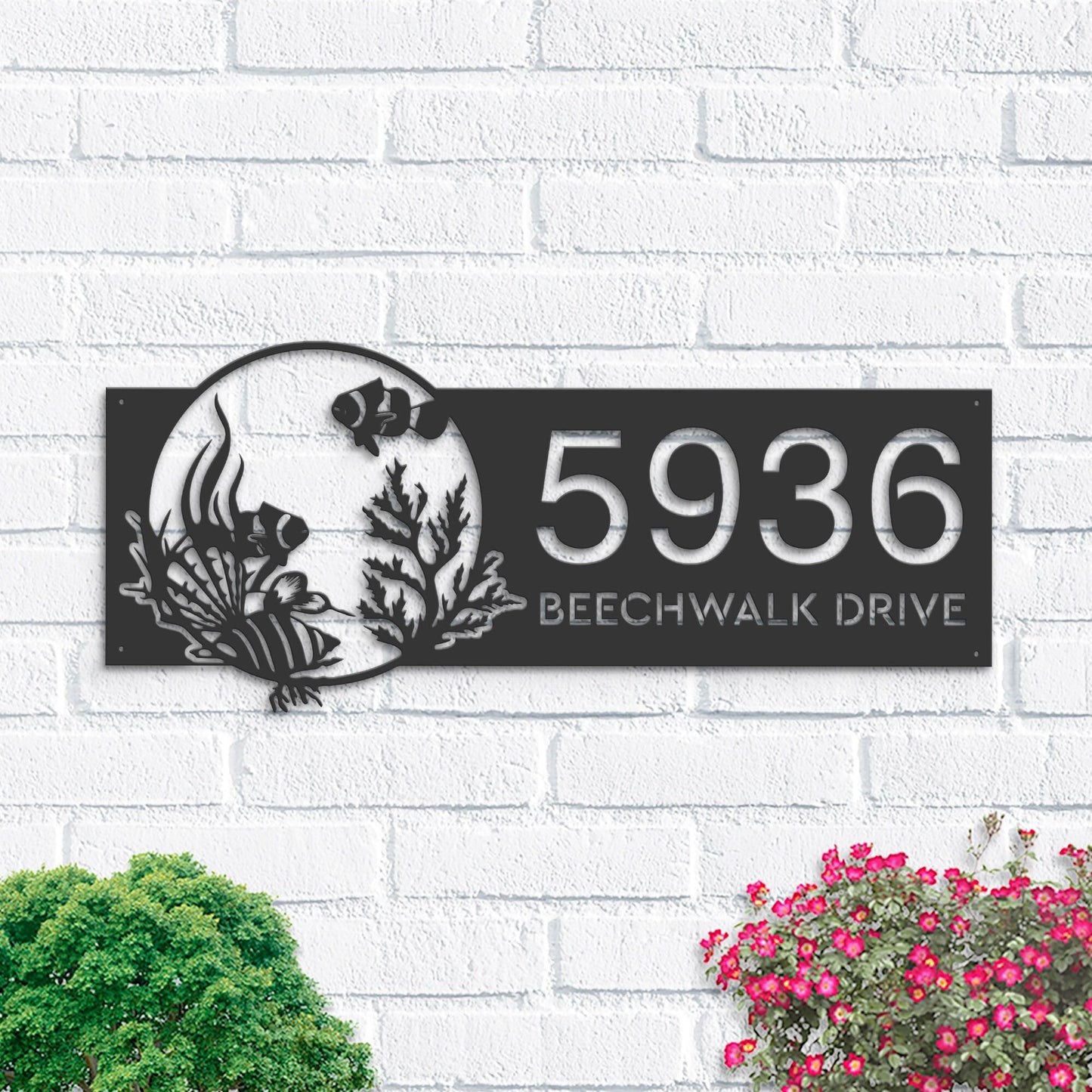 Personalized Fish sea life Metal Address Sign House number Hanging Address Plaque Yard Sign, Outdoor Sign Garden Stake