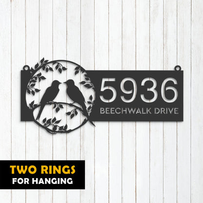 Personalized Bird couple Metal Address Sign House number | Hanging Address Plaque | Yard Sign, Outdoor Sign | Garden Stake