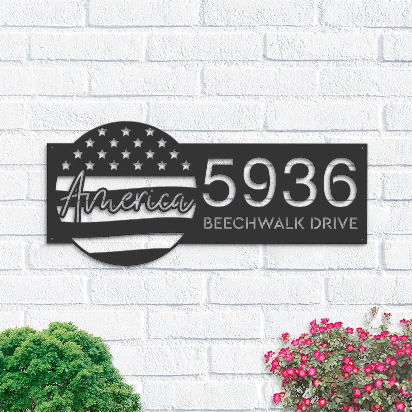 Personalized America US flag Metal Address Sign With LED lights House number Hanging Address Plaque Yard Sign Outdoor Garden Stake