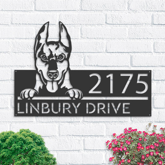 Personalized Doberman dog, Puppy Metal Address Sign House number Hanging Address Plaque Yard Sign Outdoor decor Garden Stake