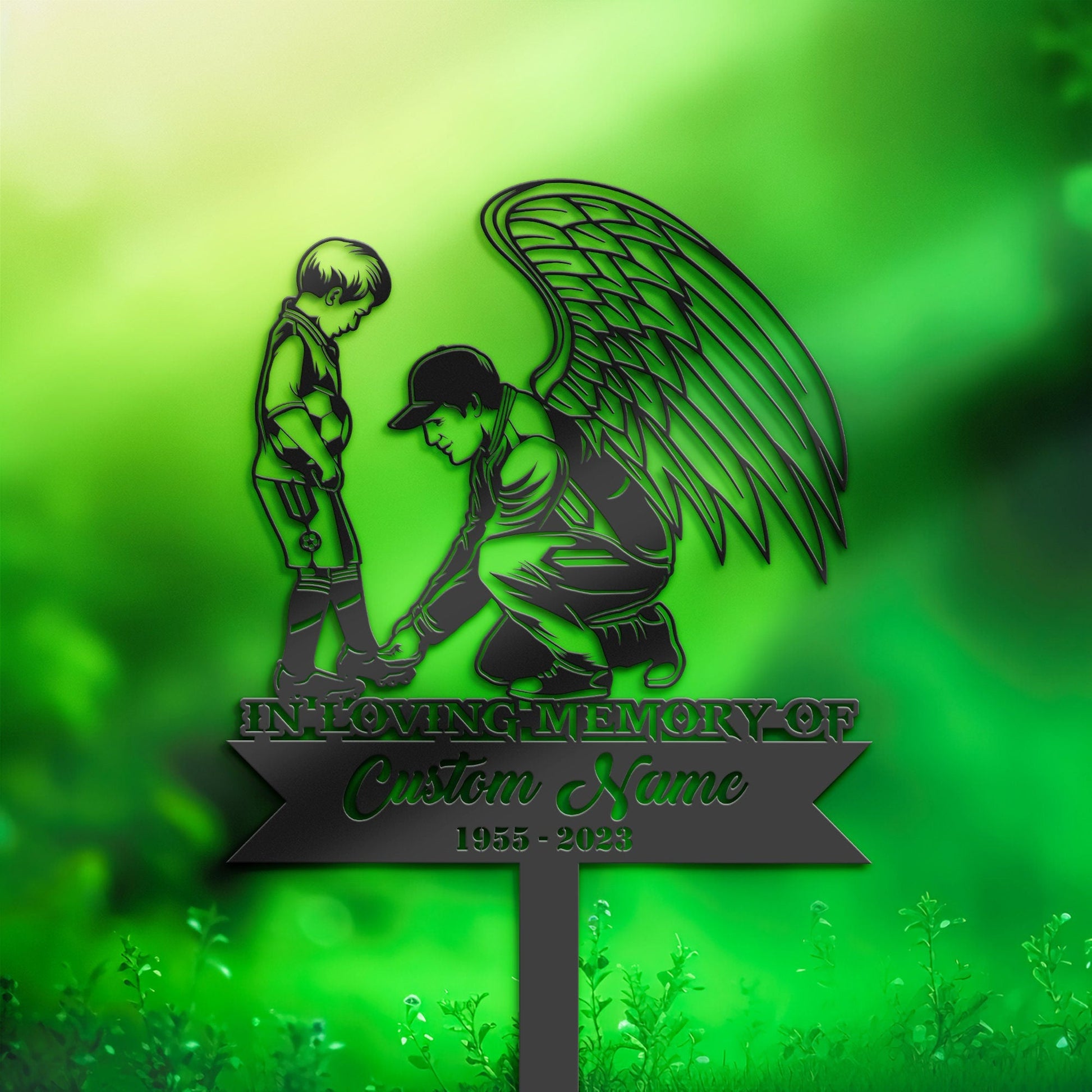 Personalized Soccer angel father and son Memorial Stake, Metal Stake, Sympathy Sign, Grave Marker, Remembrance Stake