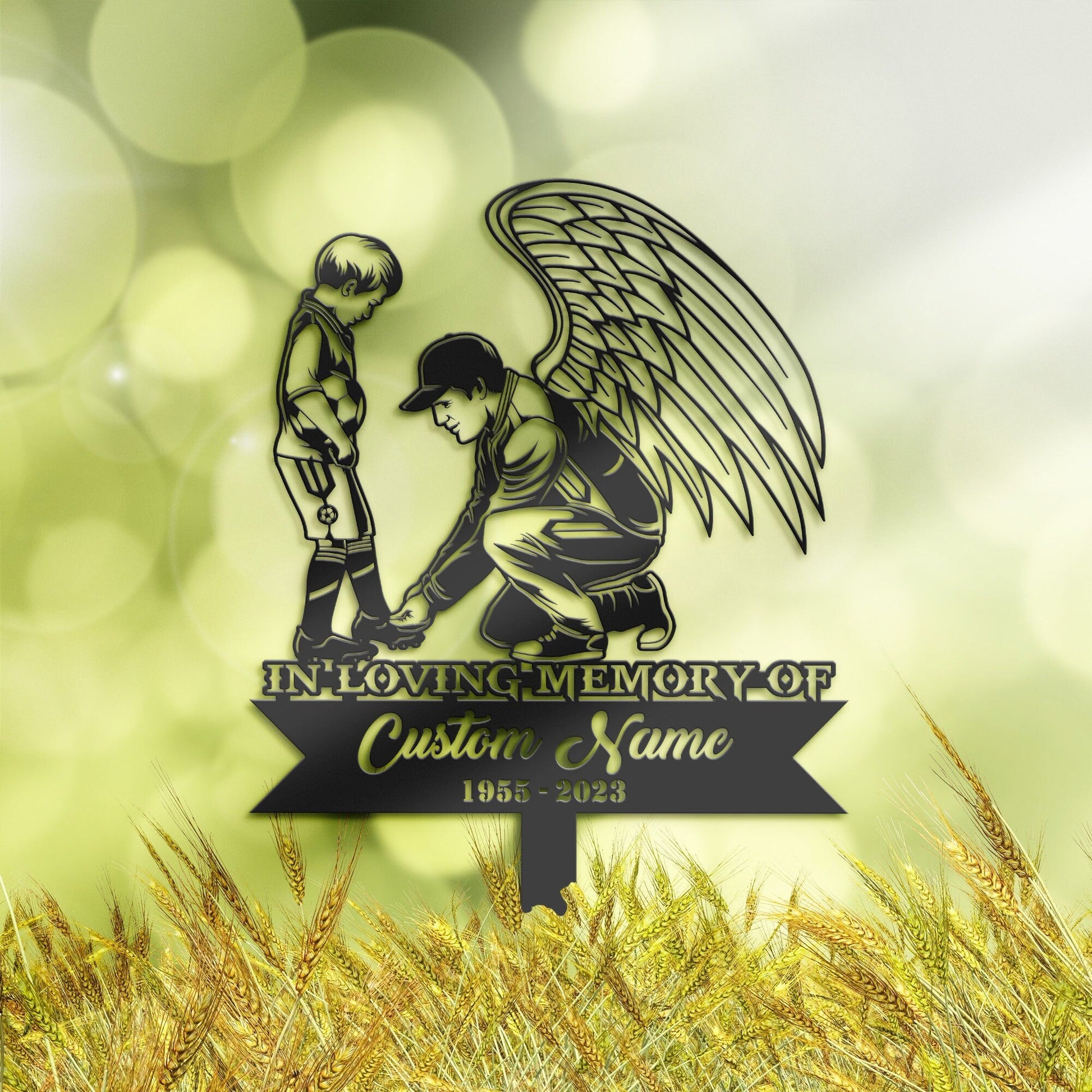 Personalized Soccer angel father and son Memorial Stake, Metal Stake, Sympathy Sign, Grave Marker, Remembrance Stake