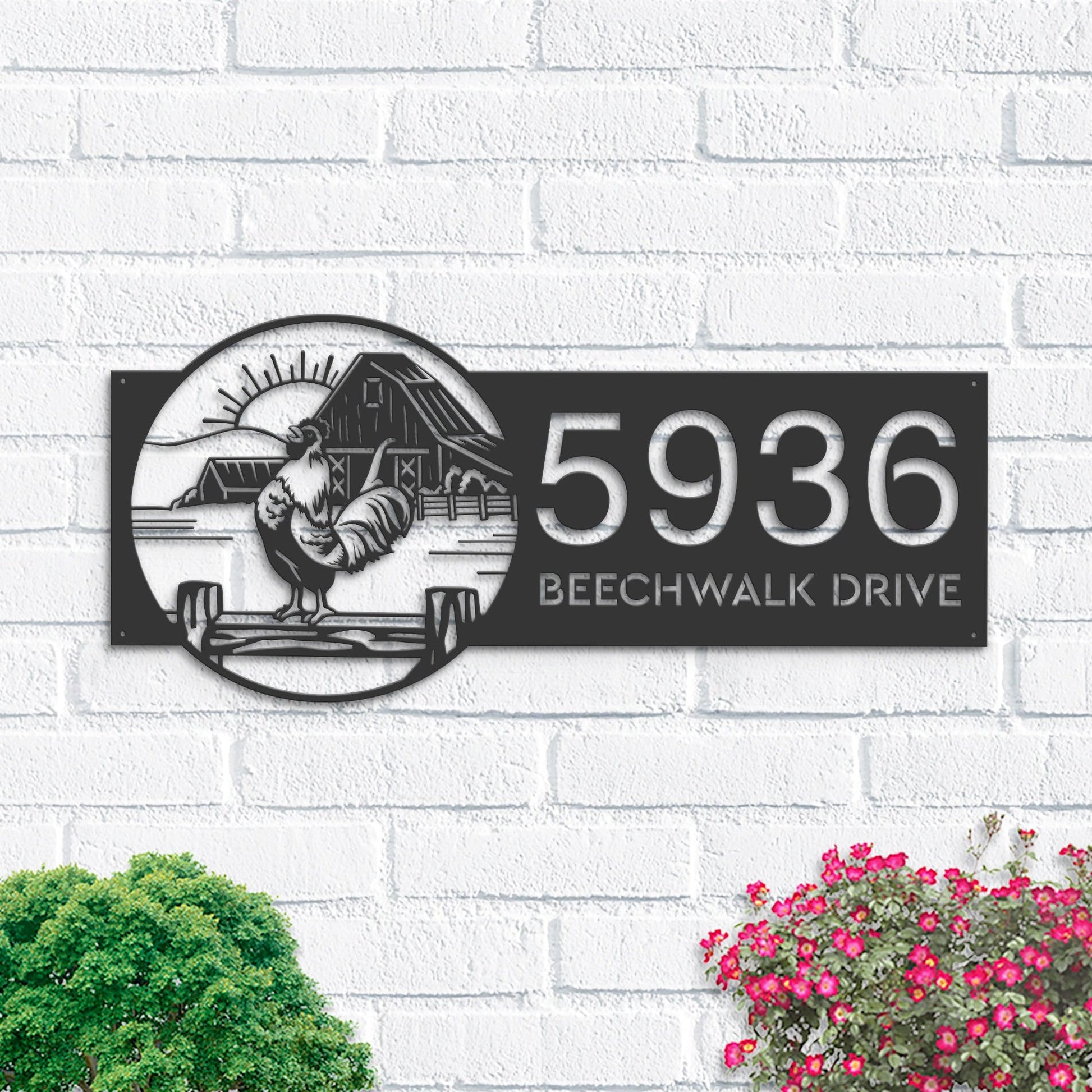 Personalized Chicken Rooster farm animal ranch Metal Address Sign House number Hanging Address Plaque Yard Sign, Outdoor Sign Garden Stake