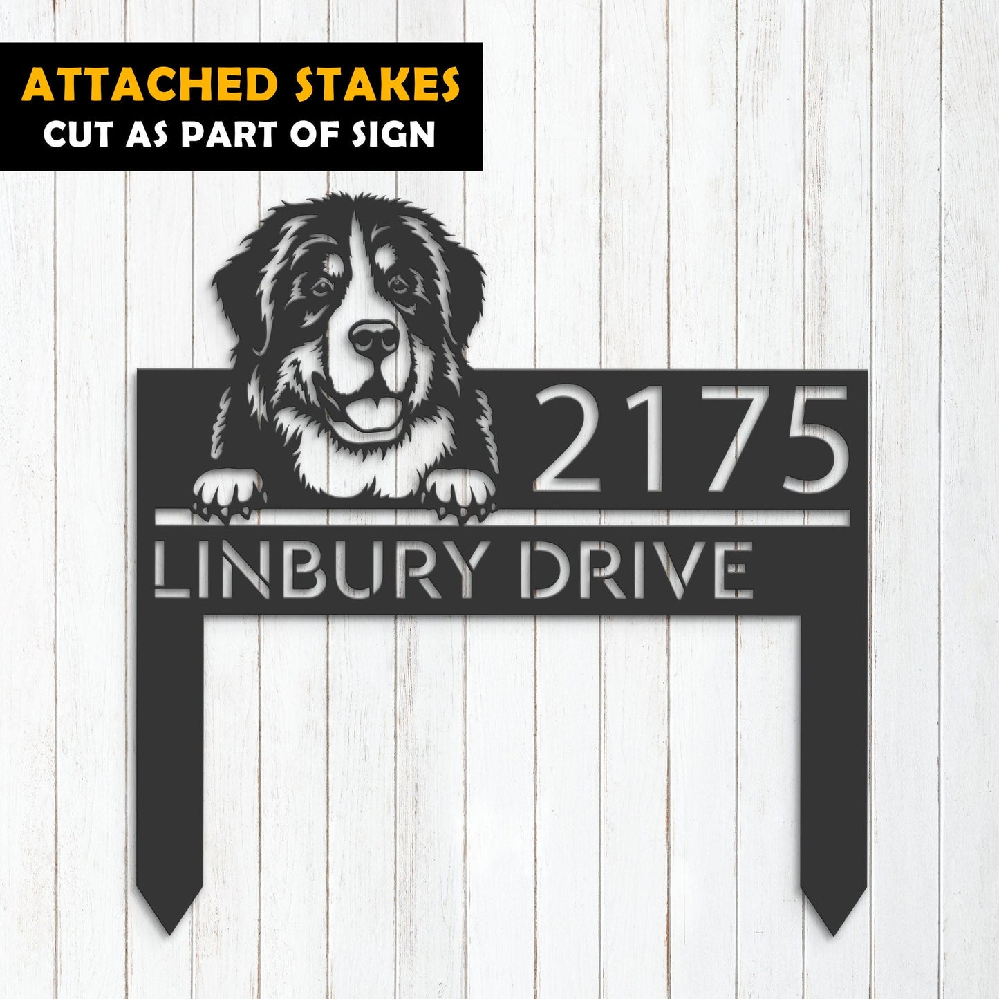 Personalized Berne cattle dog, Puppy Metal Address Sign House number Hanging Address Plaque Yard Sign Outdoor decor Garden Stake