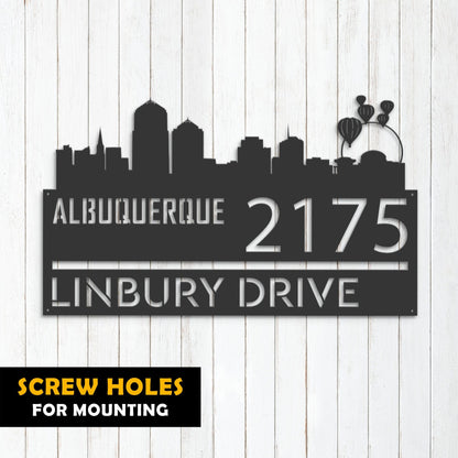 Personalized Albuquerque city skyline Metal Address Sign Hanging Address Plaque house number Yard Outdoor Sign Garden Stake