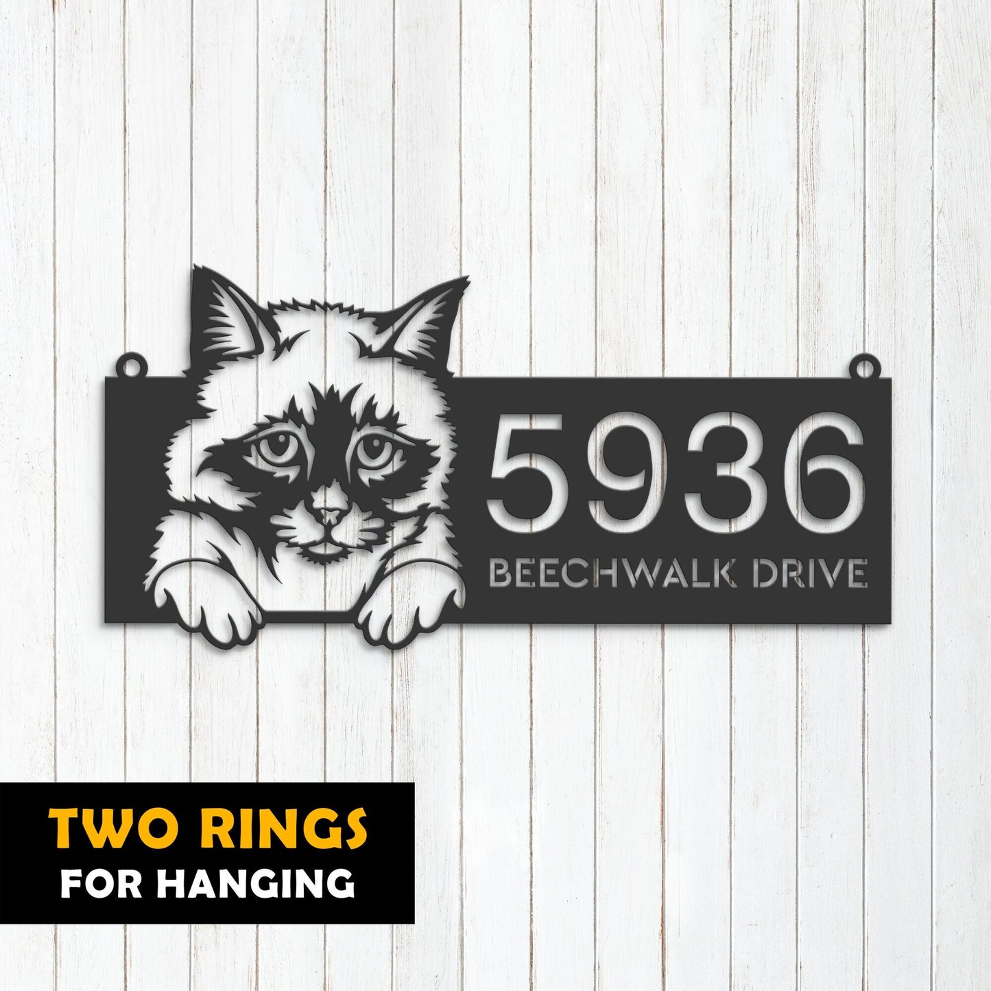 Personalized Birman Cute peeking cat kitten Metal Address Sign House number Hanging Address Plaque Yard Sign Outdoor Sign Garden Stake