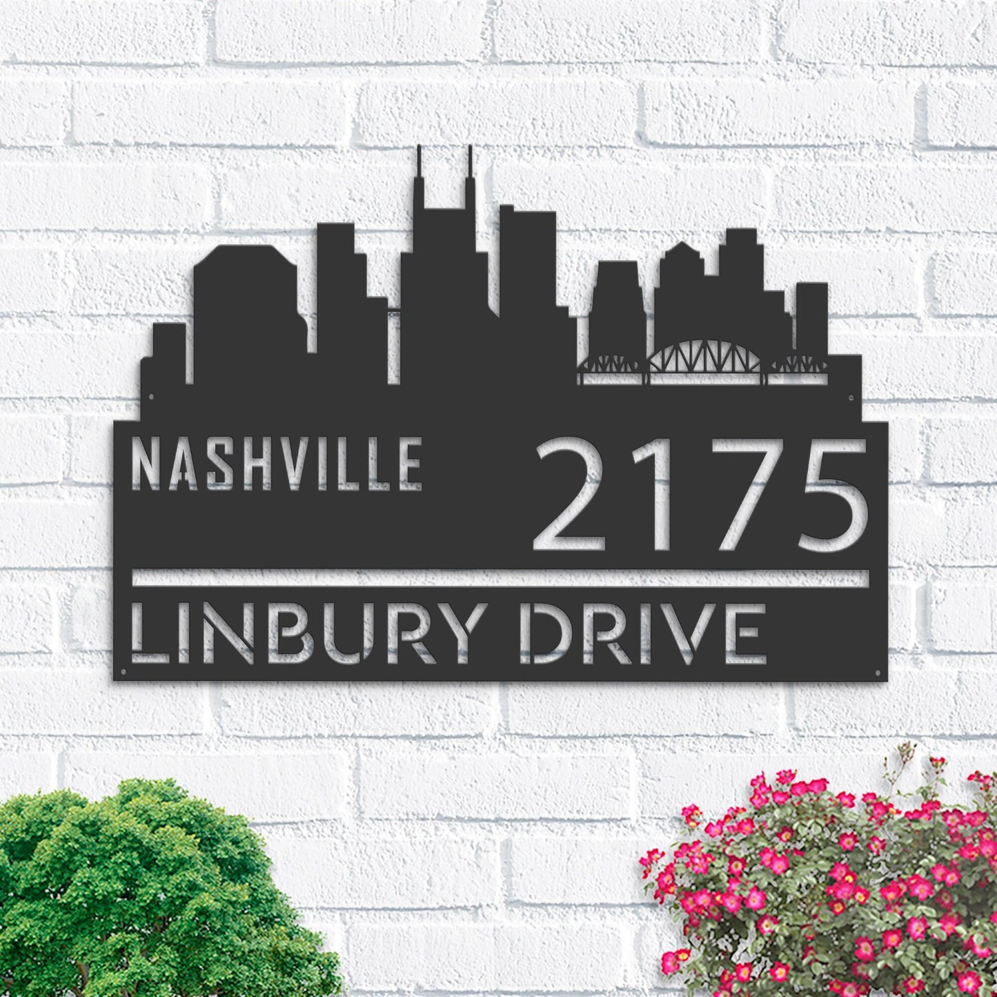 Personalized Nashville city skyline Metal Address Sign Hanging Address Plaque house number Yard Outdoor Sign Garden Stake