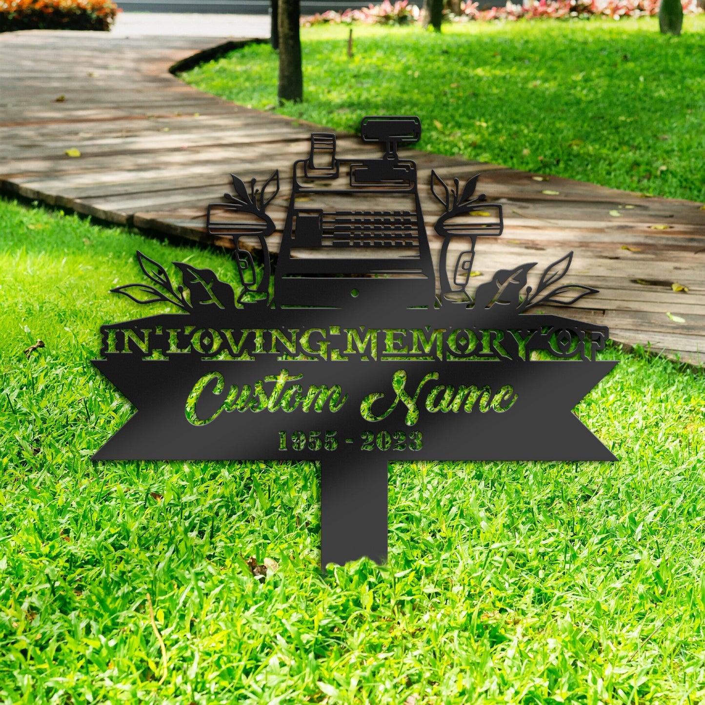 Personalized Cashier Memorial Stake, Metal Stake, Sympathy Sign, Grave Marker, Remembrance Stake