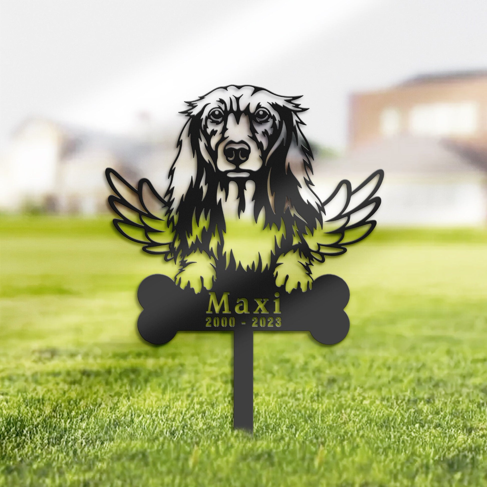 Personalized Dachshund long hair Dog Memorial Stake, Metal Stake, Sympathy Sign, Pet Grave Marker, Remembrance Stake