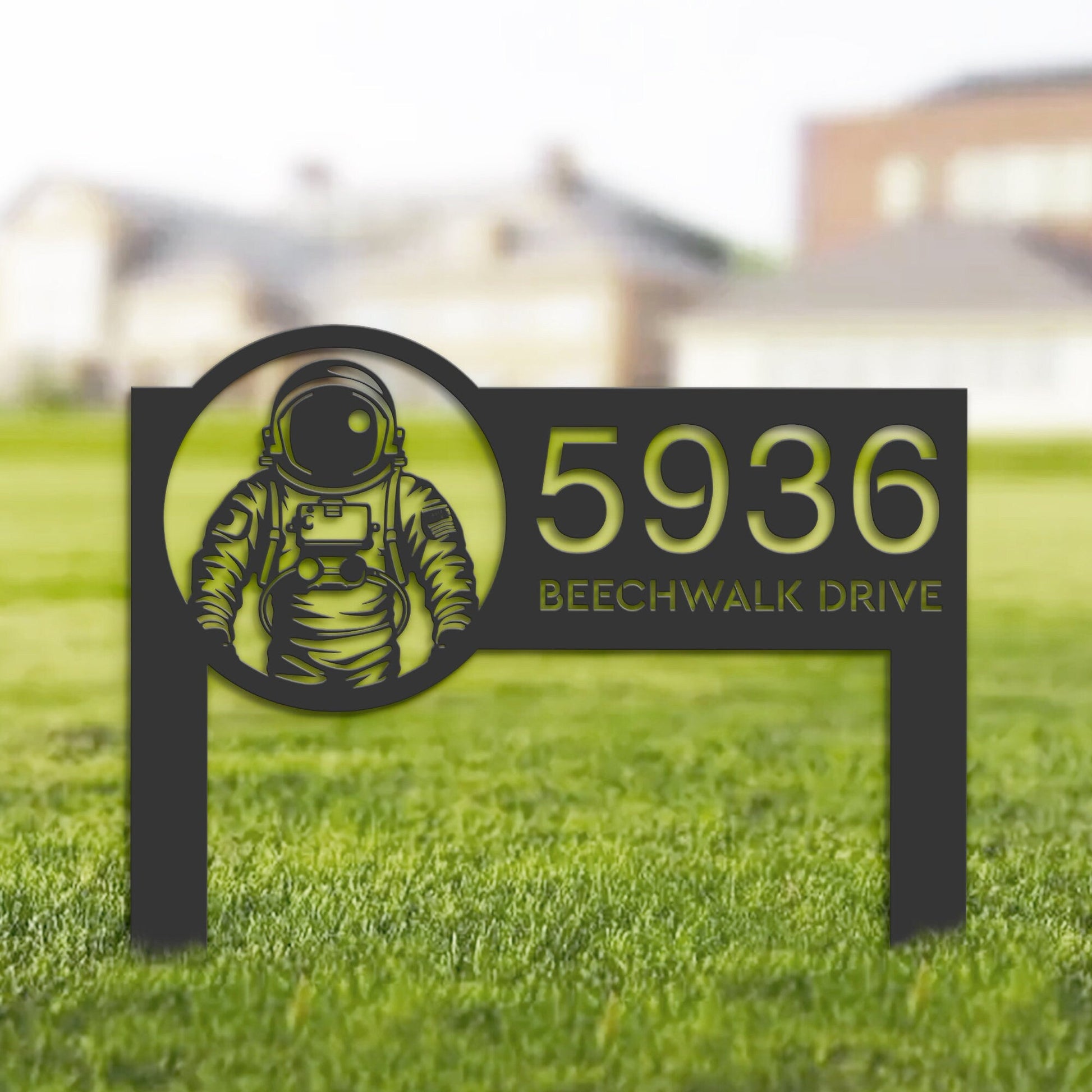 Personalized Astronaut Spaceman Metal Address Sign Custom House number Hanging Address Plaque Yard Sign, Outdoor Garden Stake