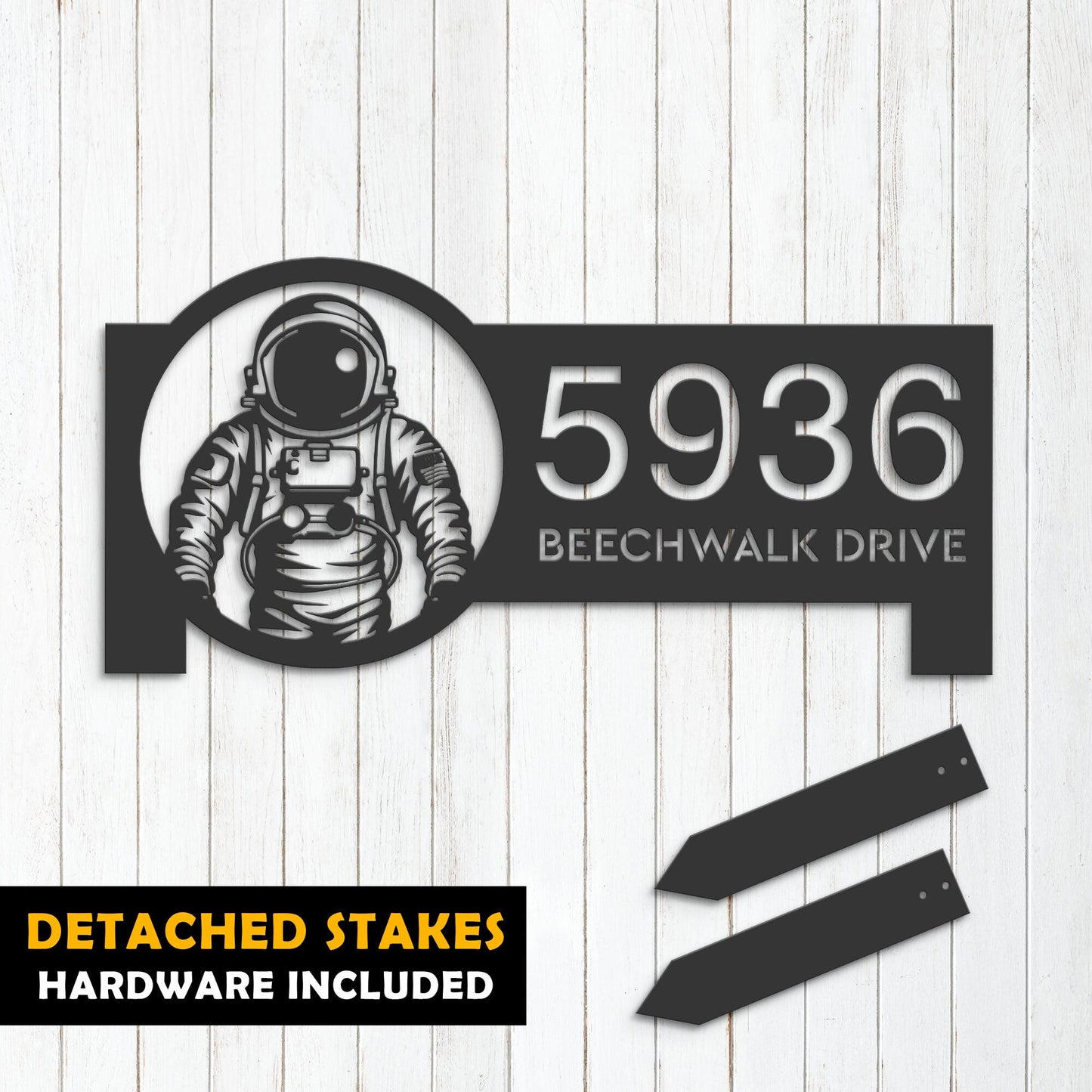 Personalized Astronaut Spaceman Metal Address Sign Custom House number Hanging Address Plaque Yard Sign, Outdoor Garden Stake