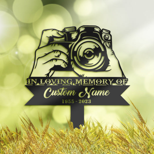 Personalized Camera photographer Memorial Stake, Metal Stake, Sympathy Sign, Grave Marker, Remembrance Stake