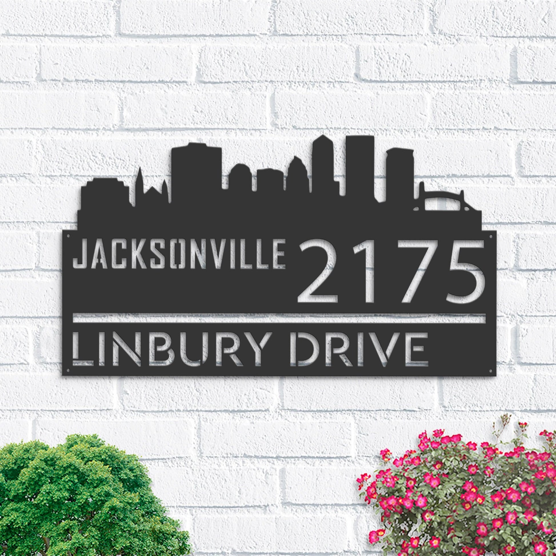 Personalized Jacksonville city skyline Metal Address Sign Hanging Address Plaque house number Yard Outdoor Sign Garden Stake