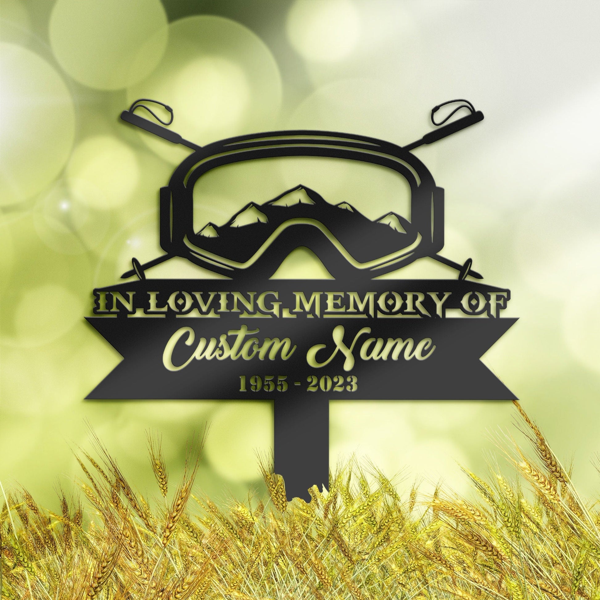 Personalized Skiing Skier ski goggles mountain Memorial Stake, Metal Stake, Sympathy Sign, Grave Marker, Remembrance Stake