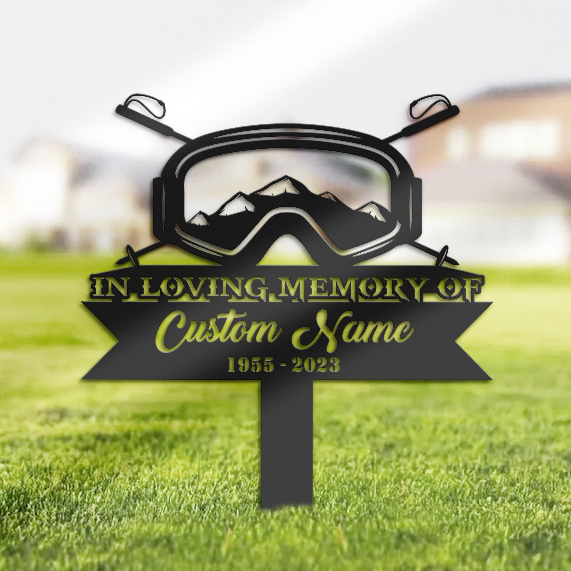 Personalized Skiing Skier ski goggles mountain Memorial Stake, Metal Stake, Sympathy Sign, Grave Marker, Remembrance Stake