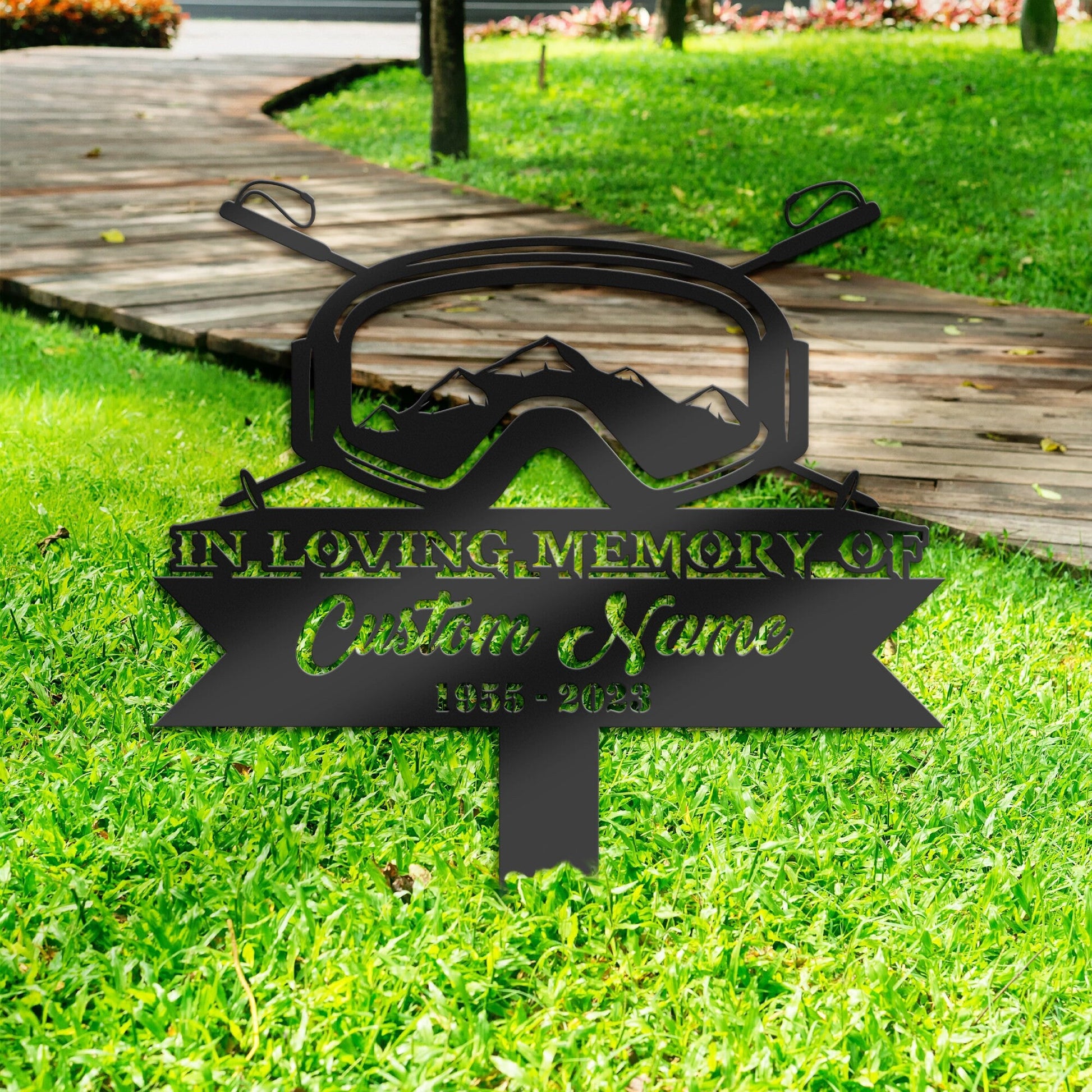 Personalized Skiing Skier ski goggles mountain Memorial Stake, Metal Stake, Sympathy Sign, Grave Marker, Remembrance Stake