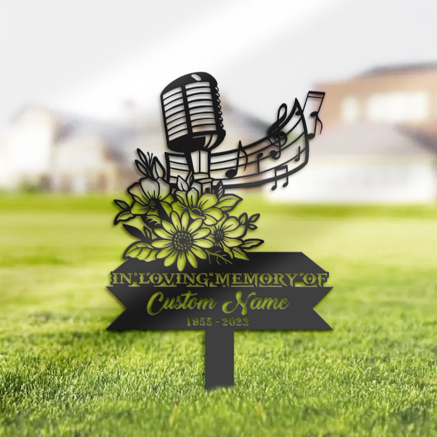 Personalized Floral microphone singer Memorial Stake, Metal Stake, Sympathy Sign, Grave Marker, Remembrance Stake