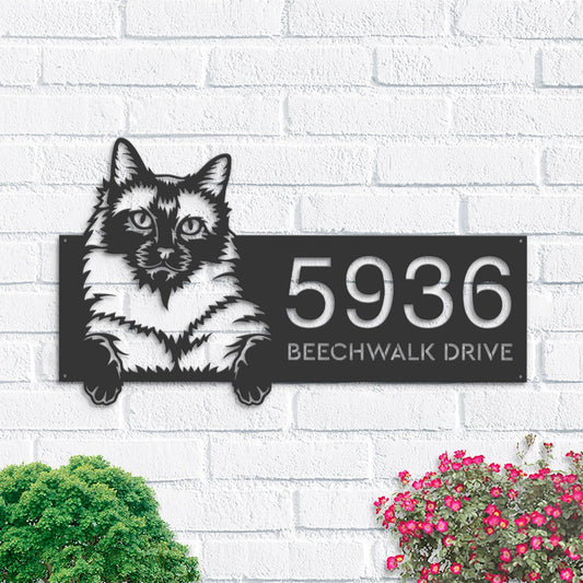 Personalized Siamese Cute peeking cat kitten Metal Address Sign House number Hanging Address Plaque Yard Sign Outdoor Sign Garden Stake