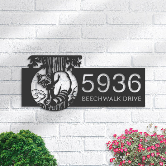 Personalized Raccoon Wild animal wildlife Metal Address Sign | Hanging Address Plaque | Yard Sign, Outdoor Sign | Garden Stake