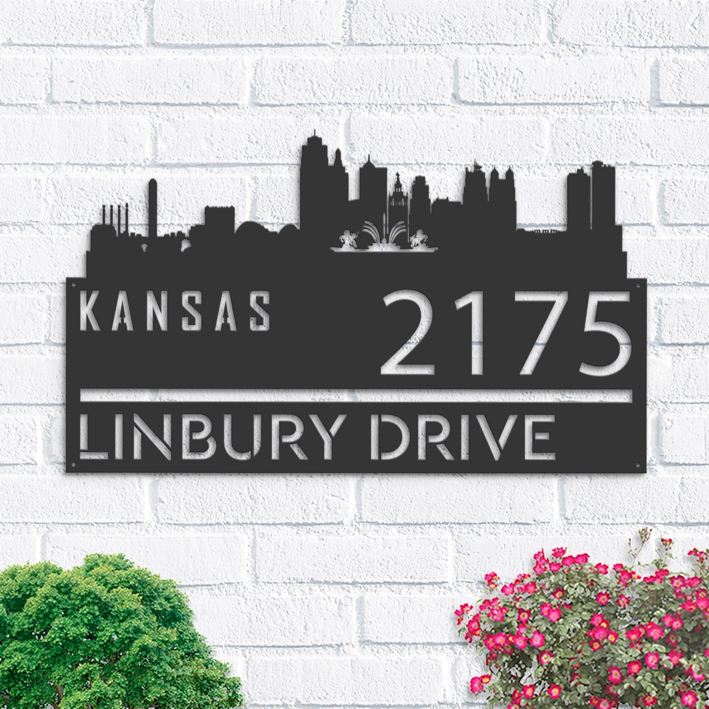 Personalized Kansas city skyline Metal Address Sign Hanging Address Plaque house number Yard Outdoor Sign Garden Stake