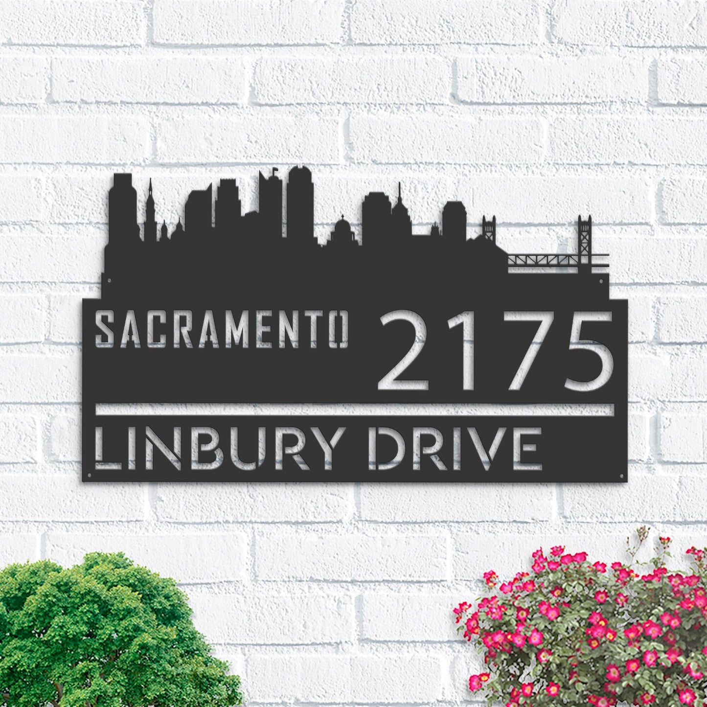 Personalized Sacramento city skyline Metal Address Sign Hanging Address Plaque house number Yard Outdoor Sign Garden Stake