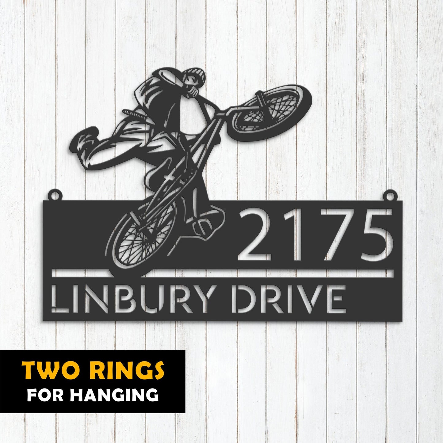 Personalized BMX Bicycle freestyle Metal Address Sign | Hanging Address Plaque | Yard Sign, Outdoor Sign | Garden Stake