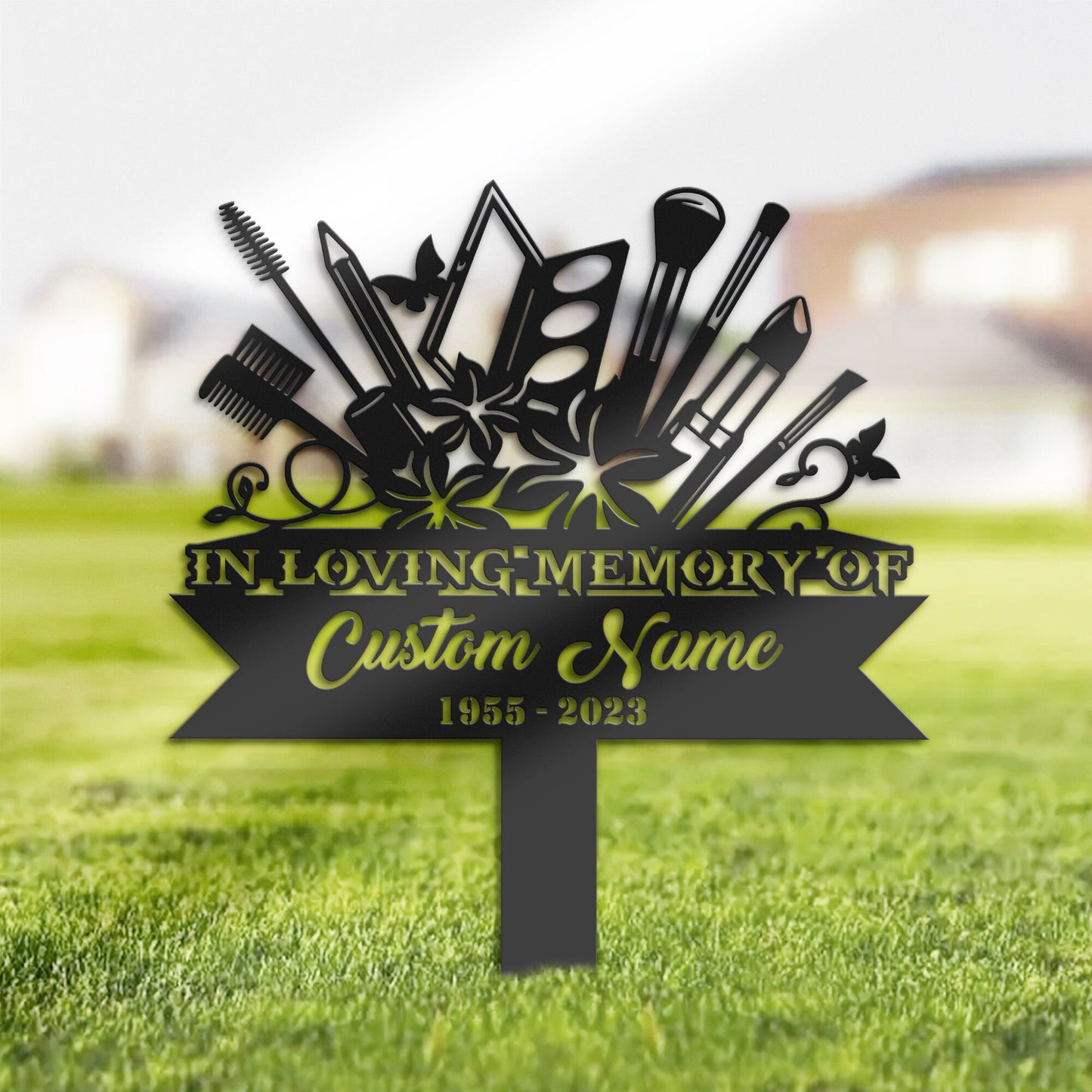 Personalized Floral makeup tools makeup artist Memorial Stake, Metal Stake, Sympathy Sign, Grave Marker, Remembrance Stake