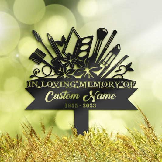 Personalized Floral makeup tools makeup artist Memorial Stake, Metal Stake, Sympathy Sign, Grave Marker, Remembrance Stake