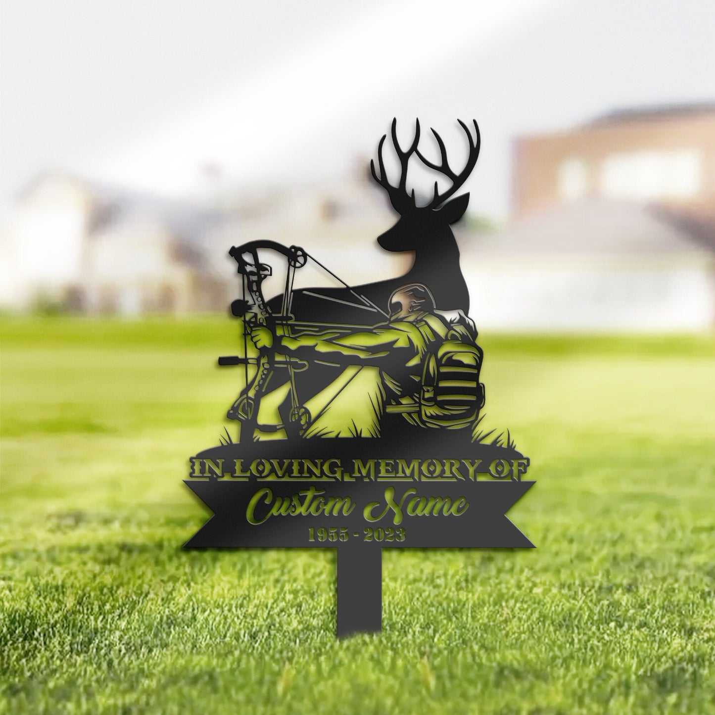 Personalized Deer Bow Hunting Memorial Stake, Metal Stake, Sympathy Sign, Grave Marker, Remembrance Stake