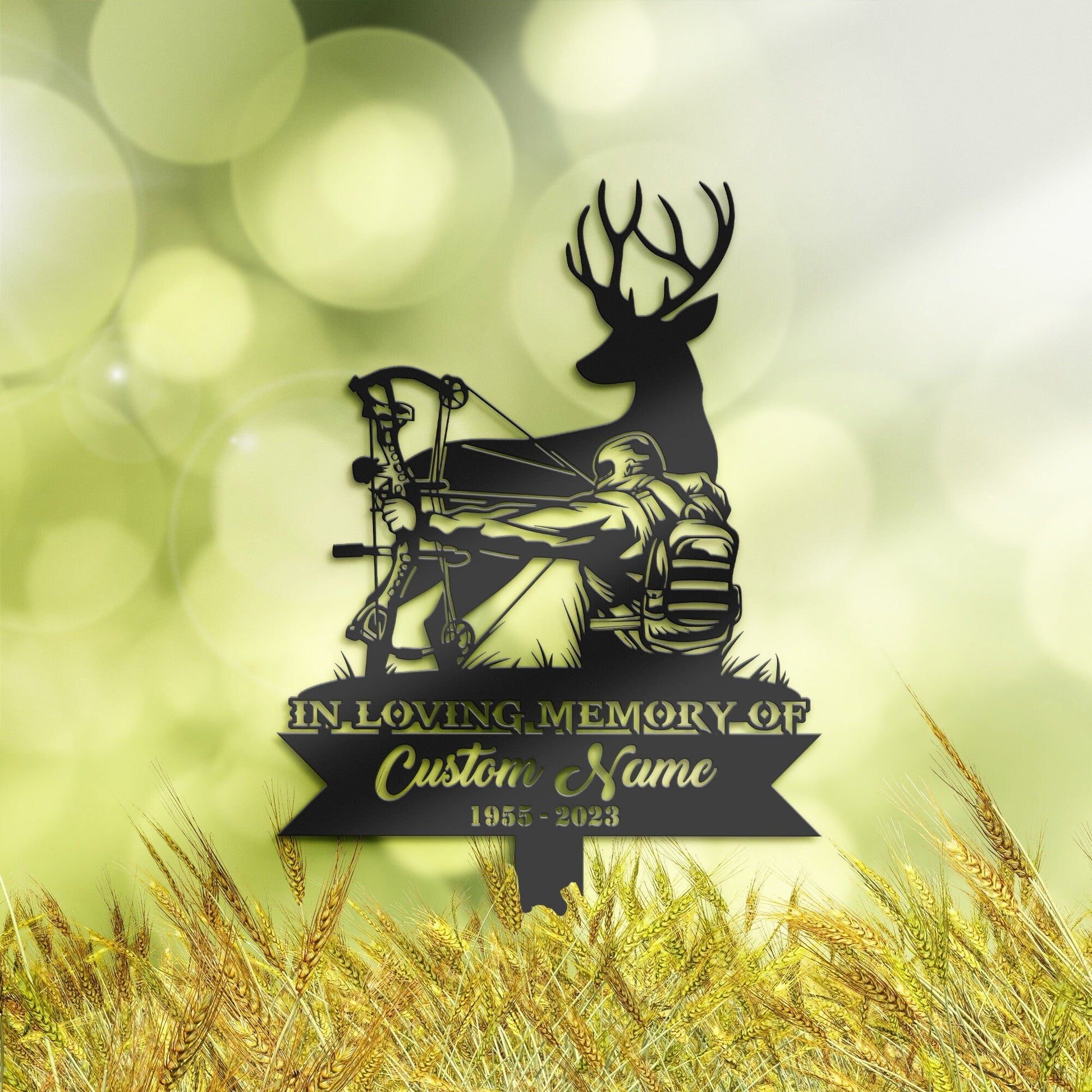 Personalized Deer Bow Hunting Memorial Stake, Metal Stake, Sympathy Sign, Grave Marker, Remembrance Stake