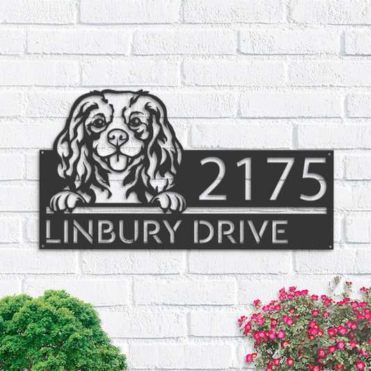 Personalized Cavalier King Charles Spaniel dog Metal Address Sign House number Hanging Address Plaque Yard Sign Outdoor decor Garden Stake