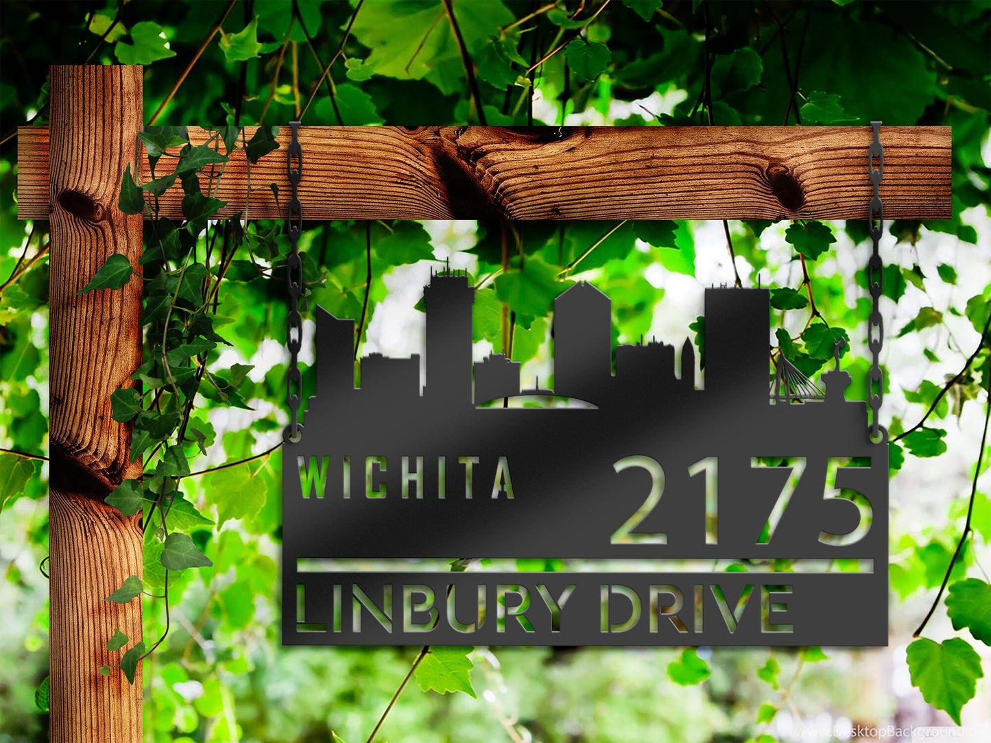 Personalized Wichita city skyline Metal Address Sign Hanging Address Plaque house number Yard Outdoor Sign Garden Stake